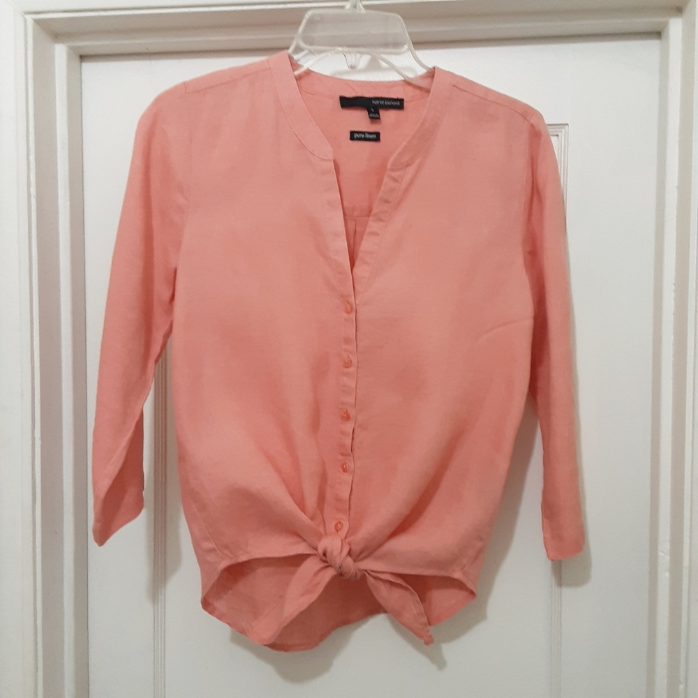 NEW Harve Benard PURE LINEN Coral Women's Blouse, SMALL